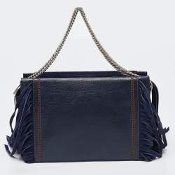Pre Owned Givenchy Navy Blue Leather and Suede Fringe Crossbody Bag