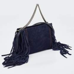 Pre Owned Givenchy Navy Blue Leather and Suede Fringe Crossbody Bag