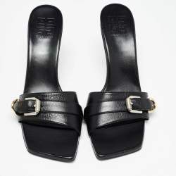 Givenchy Black Leather Voyou Slide Sandals Size 38