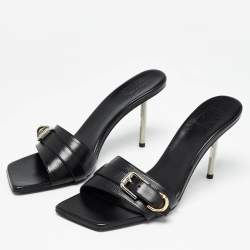 Givenchy Black Leather Voyou Slide Sandals Size 38