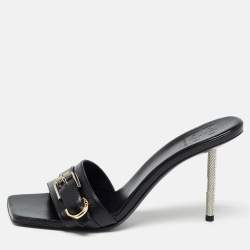 Givenchy Black Leather Voyou Slide Sandals Size 38