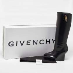 Givenchy Black Leather Wedge Knee Length Boots Size 37