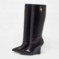 Givenchy Black Leather Wedge Knee Length Boots Size 37
