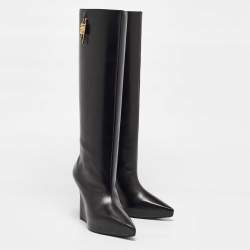 Givenchy Black Leather Wedge Knee Length Boots Size 37