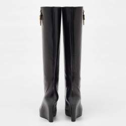 Givenchy Black Leather Wedge Knee Length Boots Size 37