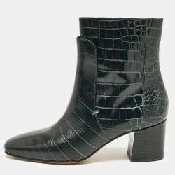 Givenchy Dark Green Croc Embossed Leather Ankle Boots Size 39