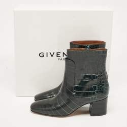 Givenchy Dark Green Croc Embossed Leather Ankle Boots Size 39