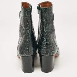 Givenchy Dark Green Croc Embossed Leather Ankle Boots Size 39