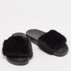 Givenchy Black Mink Fur Flat Slides Size 38