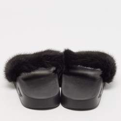 Givenchy Black Mink Fur Flat Slides Size 38
