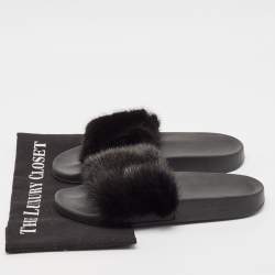 Givenchy Black Mink Fur Flat Slides Size 38