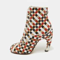 Givenchy Multicolor Woven Leather Lace Up Ankle Boots Size 38