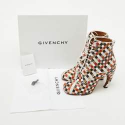 Givenchy Multicolor Woven Leather Lace Up Ankle Boots Size 38