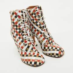 Givenchy Multicolor Woven Leather Lace Up Ankle Boots Size 38