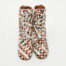 Givenchy Multicolor Woven Leather Lace Up Ankle Boots Size 38