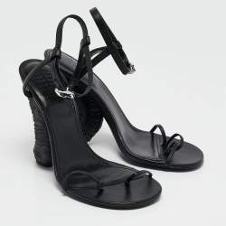 Pre Owned Givenchy Black Leather Triple Toes Horn Ankle Strap Sandals Size 38