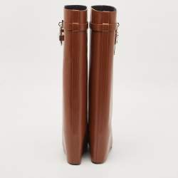 Pre Owned Givenchy Brown Leather Shark Lock Knee Length Boots Size 40
