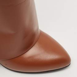Pre Owned Givenchy Brown Leather Shark Lock Knee Length Boots Size 40
