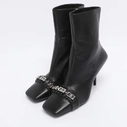 Pre Owned Givenchy Black Leather G Woven Ankle Length Boots Size 36
