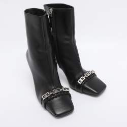 Pre Owned Givenchy Black Leather G Woven Ankle Length Boots Size 36