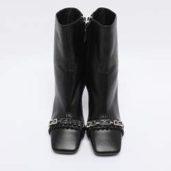 Pre Owned Givenchy Black Leather G Woven Ankle Length Boots Size 36
