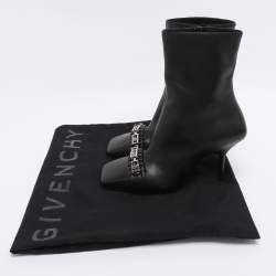 Pre Owned Givenchy Black Leather G Woven Ankle Length Boots Size 36