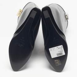 Pre Owned حذاء بوت ركبه جيفنشي شارك لوك كعب روكي جلد أسود مقاس 39.5