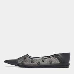 Pre Owned Givenchy Black Leather and Mesh 4G Ballet Flats Size 40