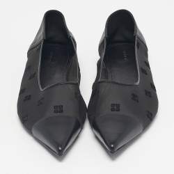 Pre Owned Givenchy Black Leather and Mesh 4G Ballet Flats Size 40