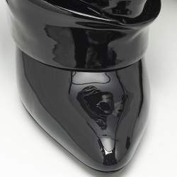 Pre Owned Givenchy Black Patent Leather Shark Lock Slouchy Ankle Length Boots Size 37