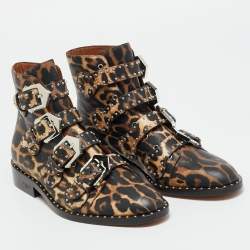 Pre Owned Givenchy Size 36 Black Leather Studded Buckle Detail Ankle Boots