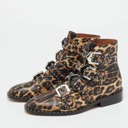 Pre Owned Givenchy Size 36 Black Leather Studded Buckle Detail Ankle Boots