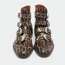 Pre Owned Givenchy Size 36 Black Leather Studded Buckle Detail Ankle Boots