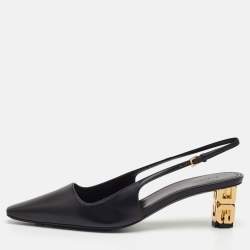 مملوكة مسبقًا Givenchy G Cube Size 37.5 Black Leather Pointed Toe Slingback Pumps