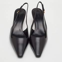 Pre Owned Givenchy G Cube Size 37.5 Black Leather Pointed Toe Slingback Pumps