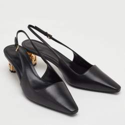 Pre Owned Givenchy G Cube Size 37.5 Black Leather Pointed Toe Slingback Pumps
