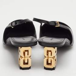 Pre Owned Givenchy G Cube Size 37.5 Black Leather Pointed Toe Slingback Pumps