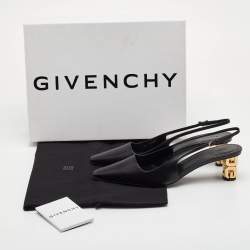 Pre Owned Givenchy G Cube Size 37.5 Black Leather Pointed Toe Slingback Pumps