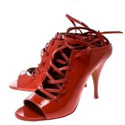 Pre Owned صندل جيفنشي مول مفتوح من الخلف أربطة جلد لامع أحمر وردي مقاس 36