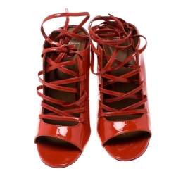 Pre Owned صندل جيفنشي مول مفتوح من الخلف أربطة جلد لامع أحمر وردي مقاس 36