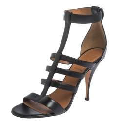 Pre Owned صندل جيفنشي كالي جلد أسود بسيور مقاس 41