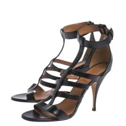 Pre Owned صندل جيفنشي كالي جلد أسود بسيور مقاس 41