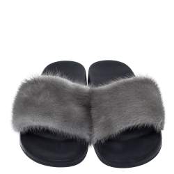 Pre Owned صندل سلايد جيفنشي فرو منك رصاصي مقاس 40