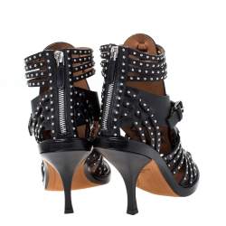 Givenchy Black Leather Studded Gladiator Sandals Size 37