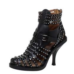 Givenchy Black Leather Studded Gladiator Sandals Size 37