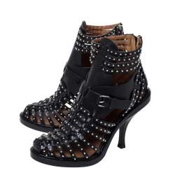 Givenchy Black Leather Studded Gladiator Sandals Size 37
