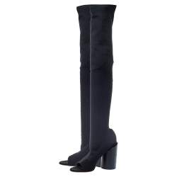 Pre Owned Givenchy Black Stretch Fabric Edgy Over The Knee Open Toe Boots Size 38.5