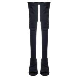 Pre Owned Givenchy Black Stretch Fabric Edgy Over The Knee Open Toe Boots Size 38.5