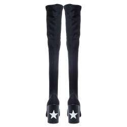 Pre Owned Givenchy Black Stretch Fabric Edgy Over The Knee Open Toe Boots Size 38.5
