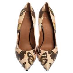 Pre Owned Givenchy Beige Satin Butterfly Printed Pointed Toe Pumps Size 40.5